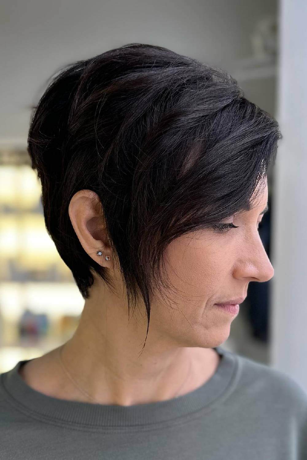 Modern Textured Pixie with Long Side Swept Bangs
