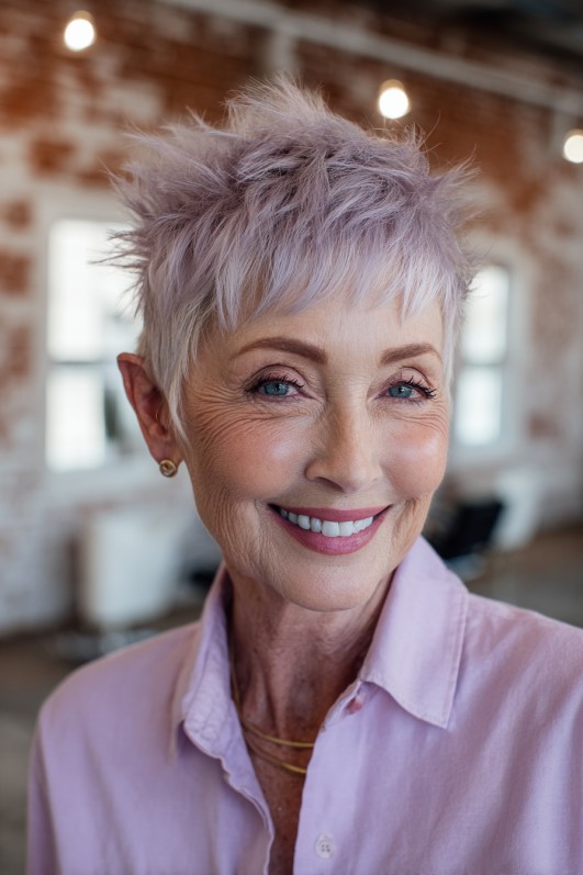 Playful Textured Pixie with Light Lavender Hues