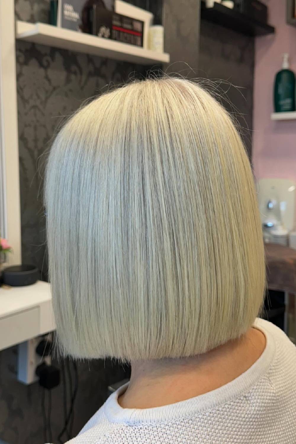 Sharp Platinum Blunt Bob with Sleek Finish