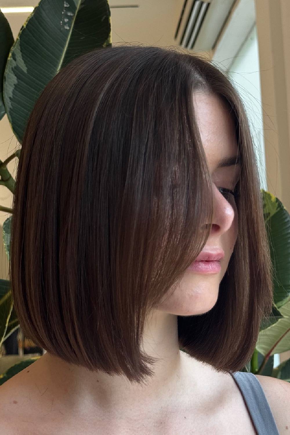 Sleek Brown Blunt Bob with Subtle Face-Framing Layers