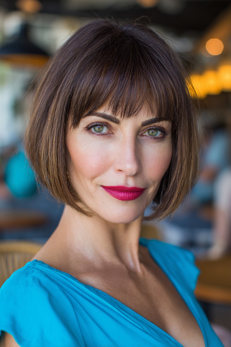 Sleek Jaw-Length Bob with Bold Bangs