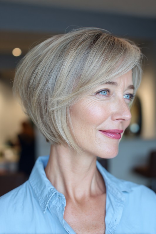 Softly Angled Wedge Bob with Bright Highlights