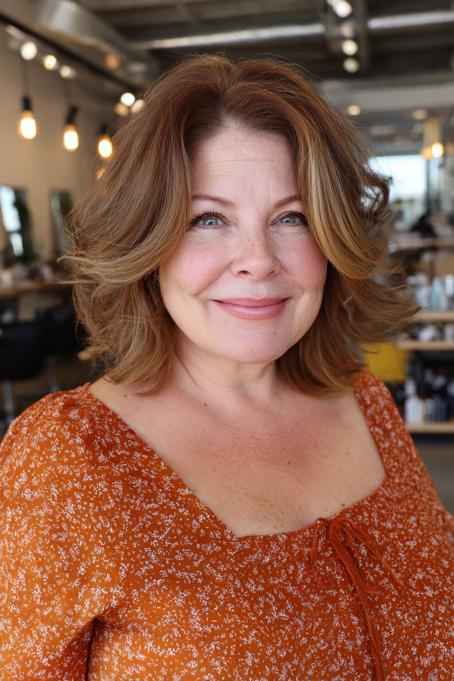 Softly Layered Caramel Bob with Gentle Waves