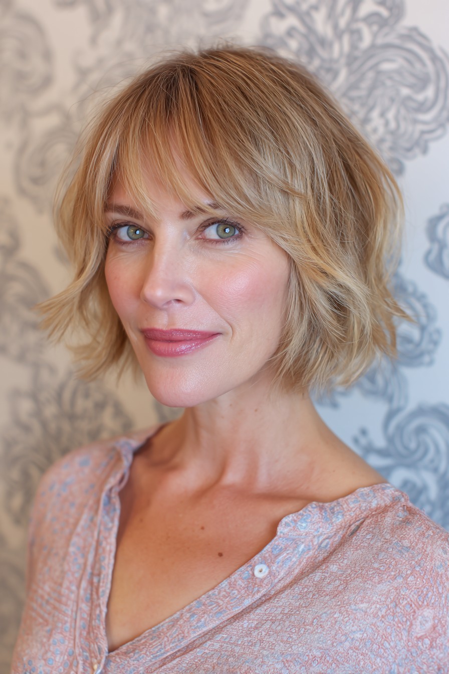 Softly Textured Jaw-Length Cut with Subtle Bangs