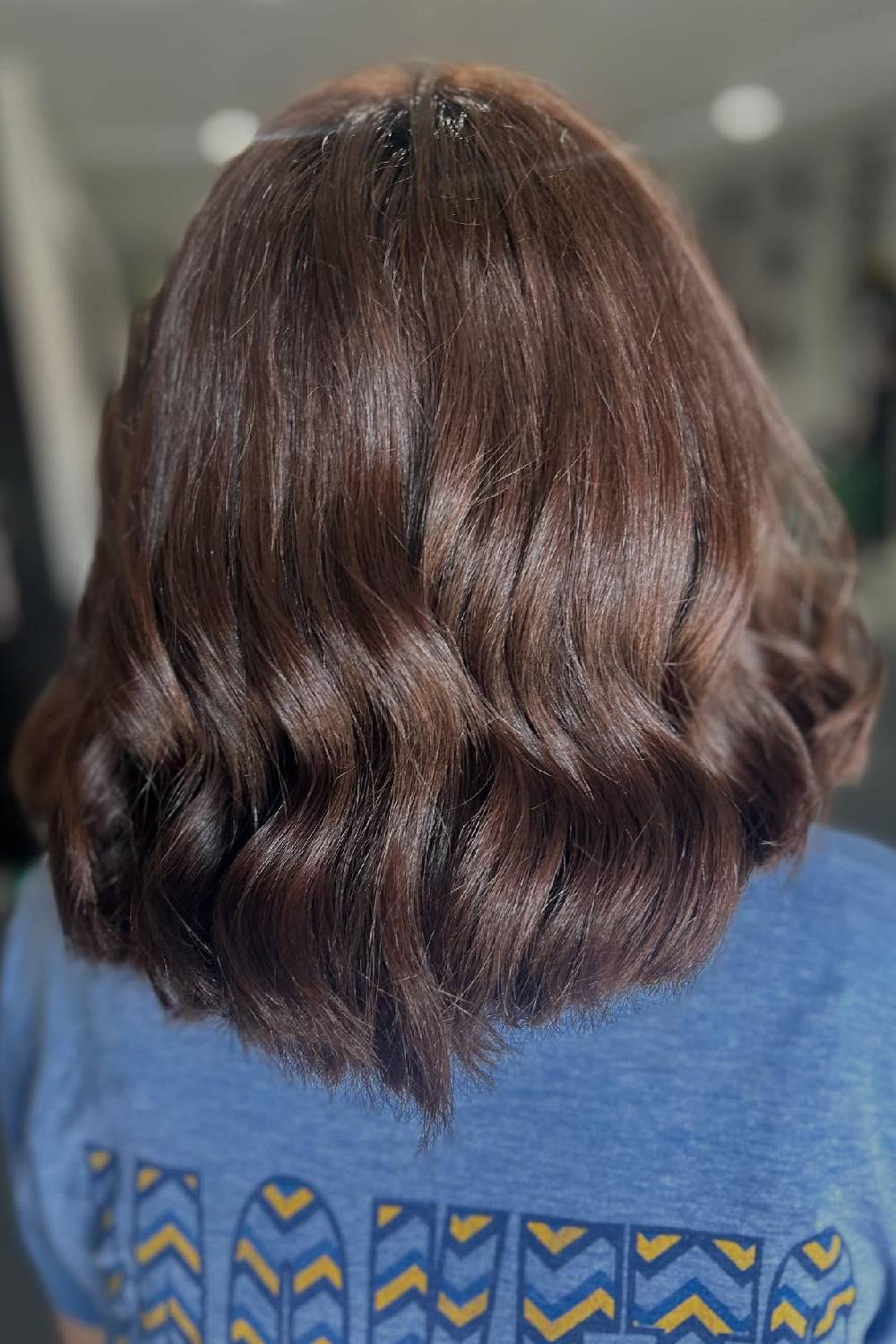 Softly Textured Wavy Lob with Rich Chocolate Tones