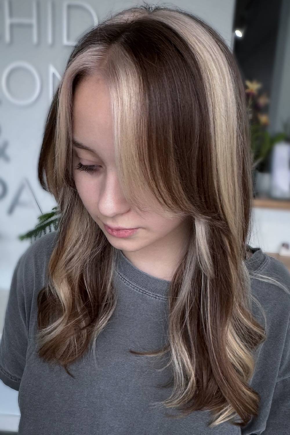 Stylish Caramel and Ash Balayage with Soft Waves