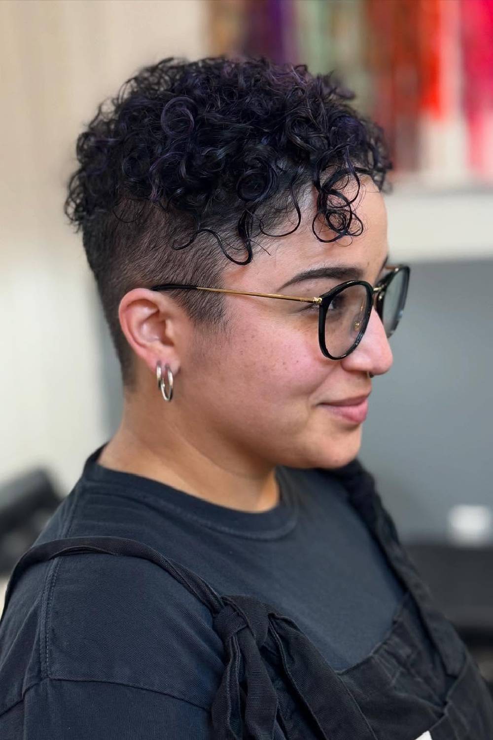 Stylish Curly Pixie Cut with Faded Sides