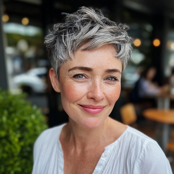 Stylish Short Grey Pixie Cut with Textured Layers