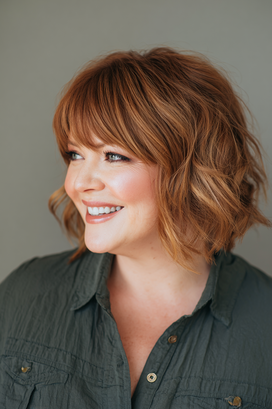 Textured Copper Bob with Soft Bangs