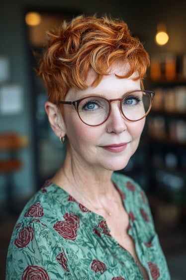 Corte Pixie texturizado en rojo intenso con rizos definidos