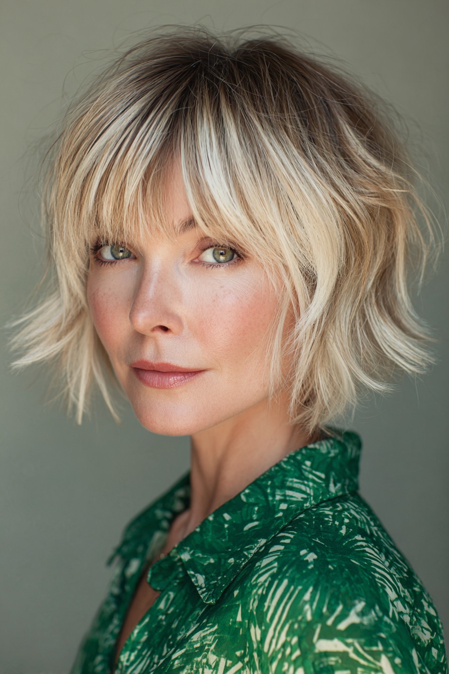 Textured Jaw-Length Cut with Face-Framing Bangs