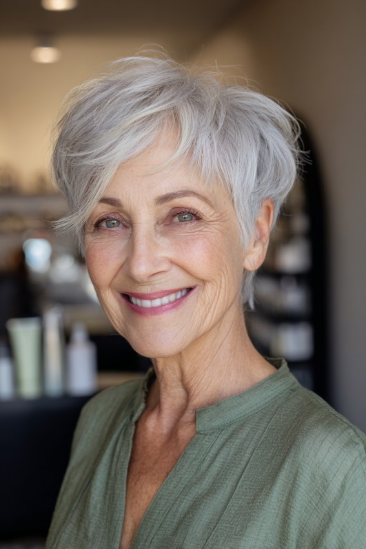 Textured Short Pixie with Soft Side Swept Bangs