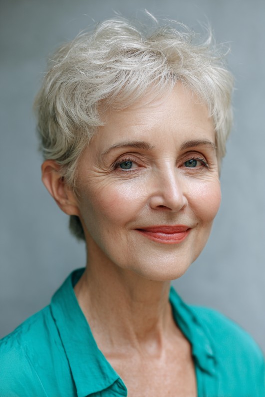 Textured Silver Pixie Cut with Subtle Volume