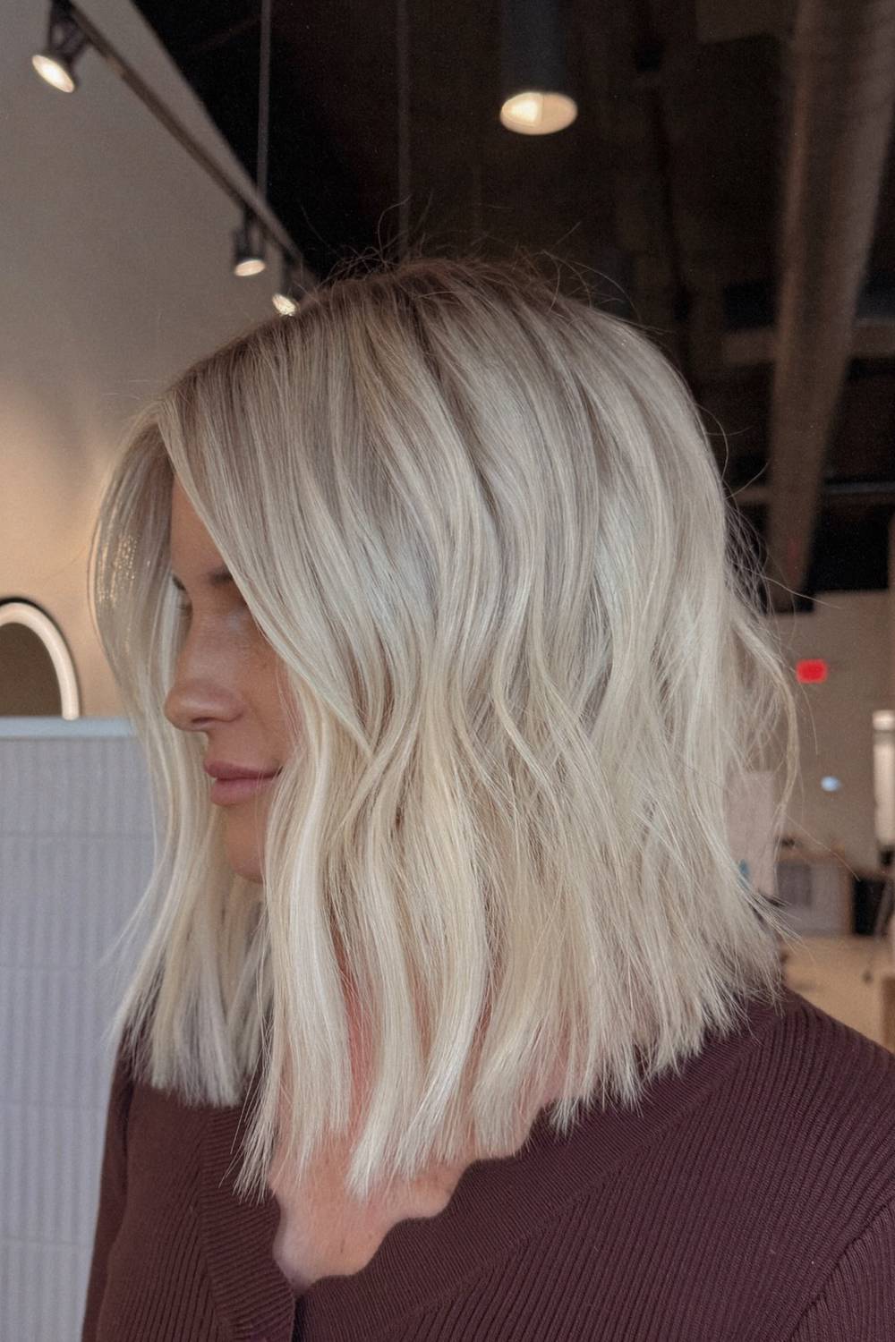 Textured Wavy Lob with Icy Blonde Highlights