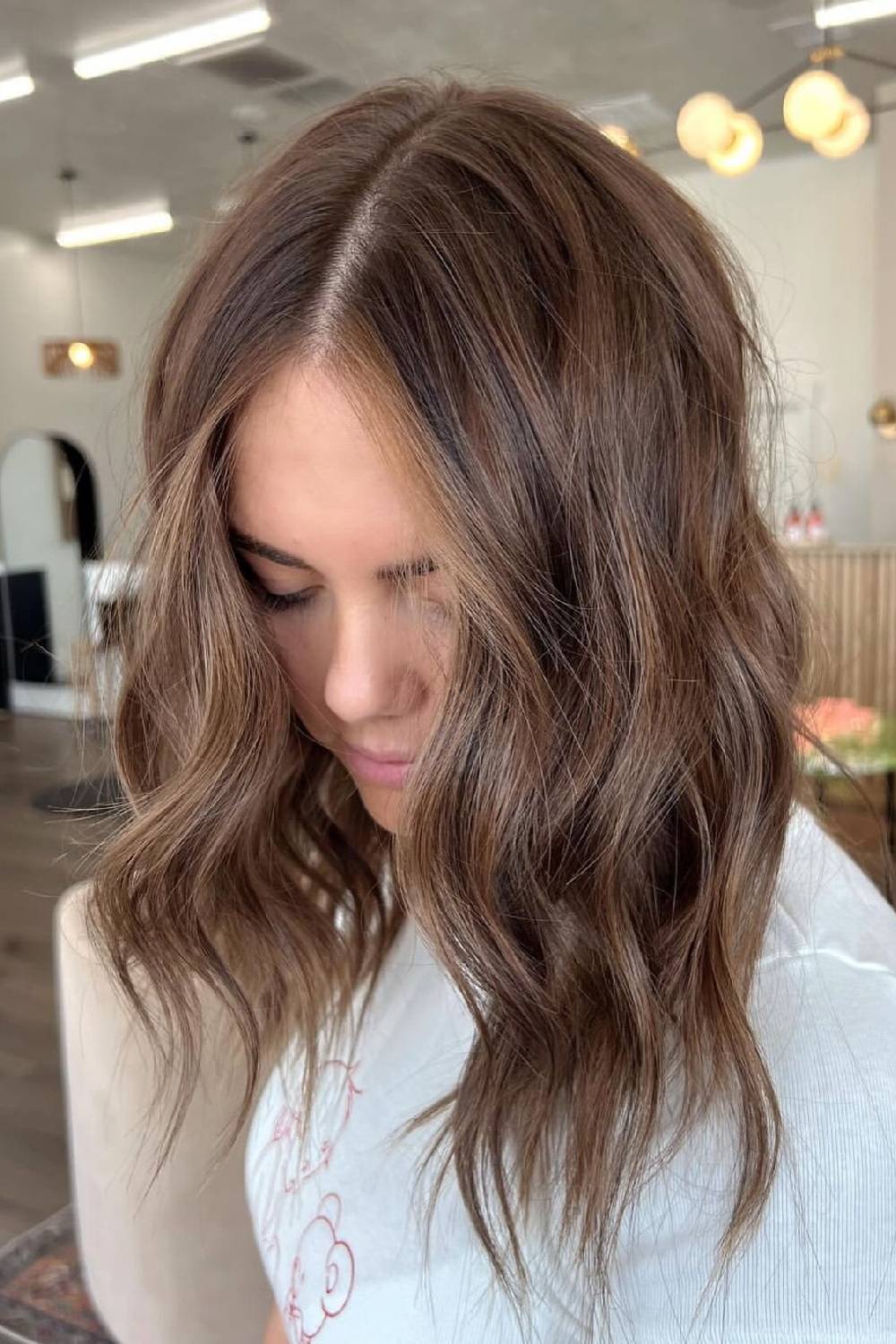 Textured Wavy Lob with Subtle Highlights