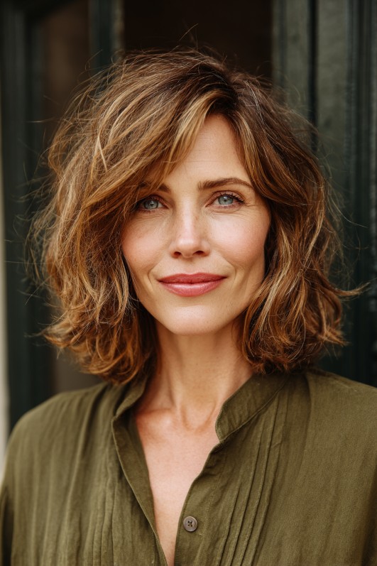 Textured Shoulder-Length Shag with Soft Waves