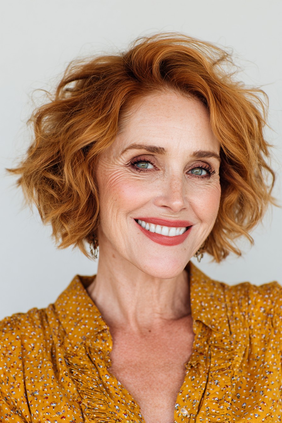 Charming Curly Copper Bob with Textured Layers