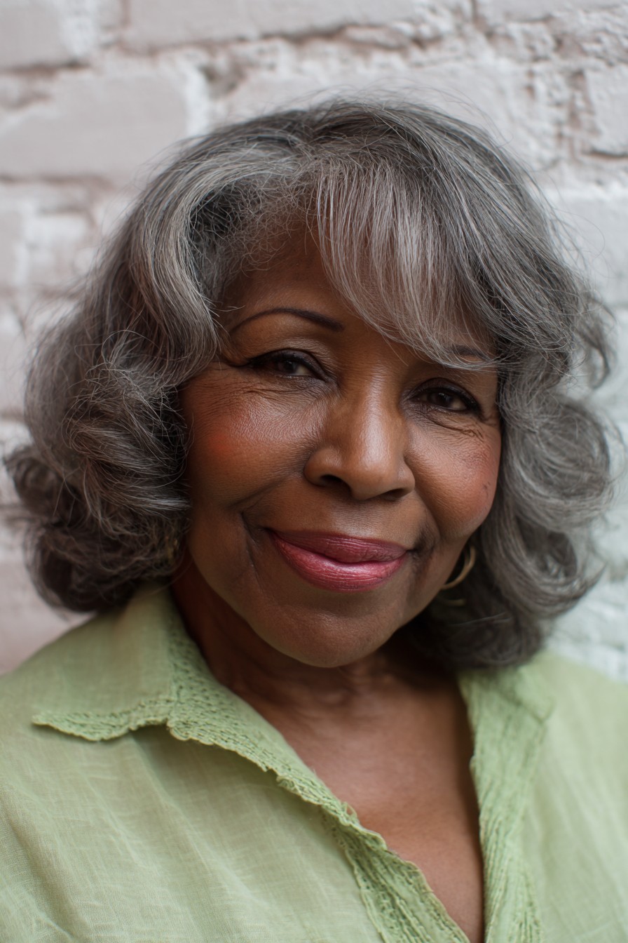 Charming Soft Silver Curls with Subtle Volume