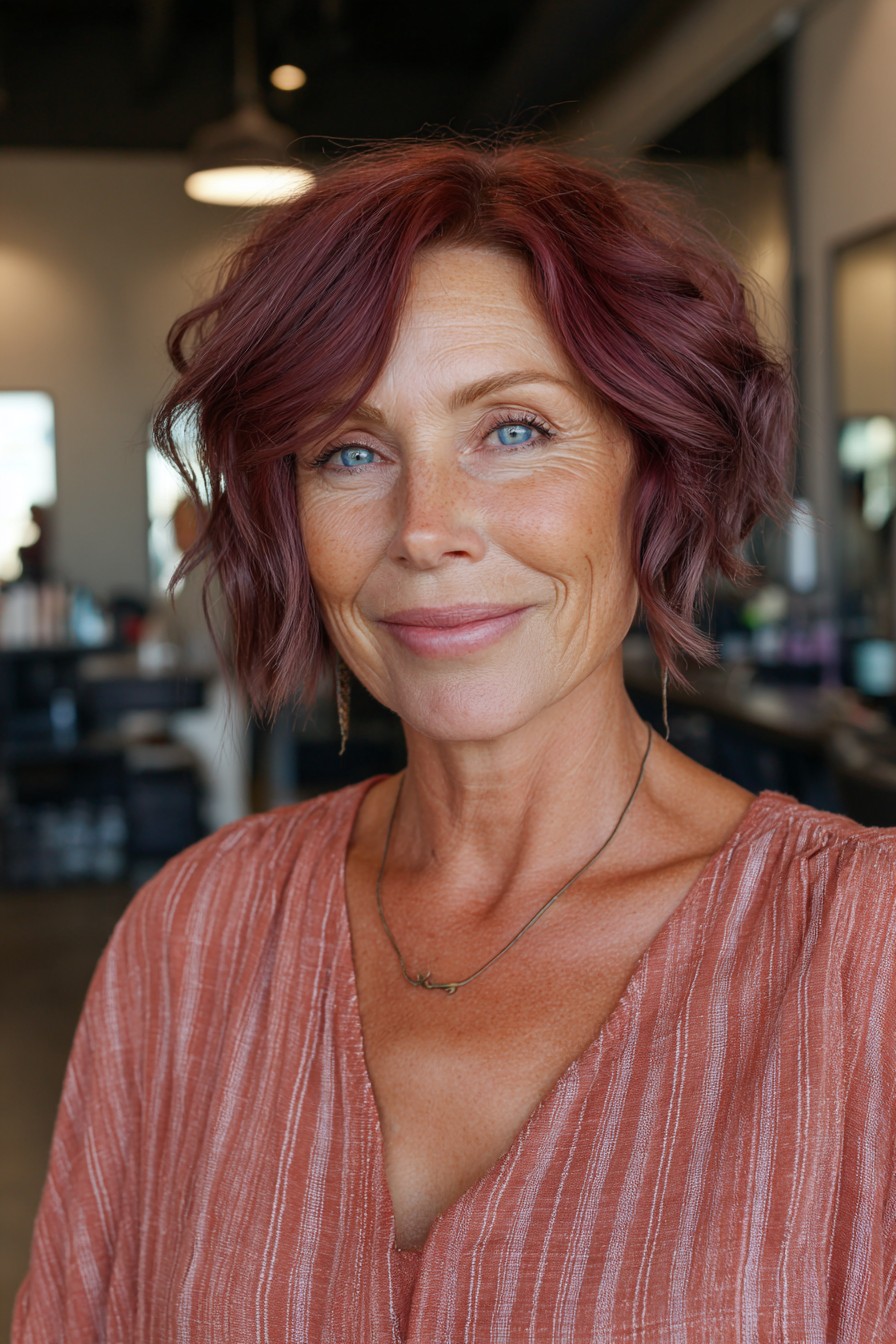 Charming Wavy Burgundy Bob with Textured Ends