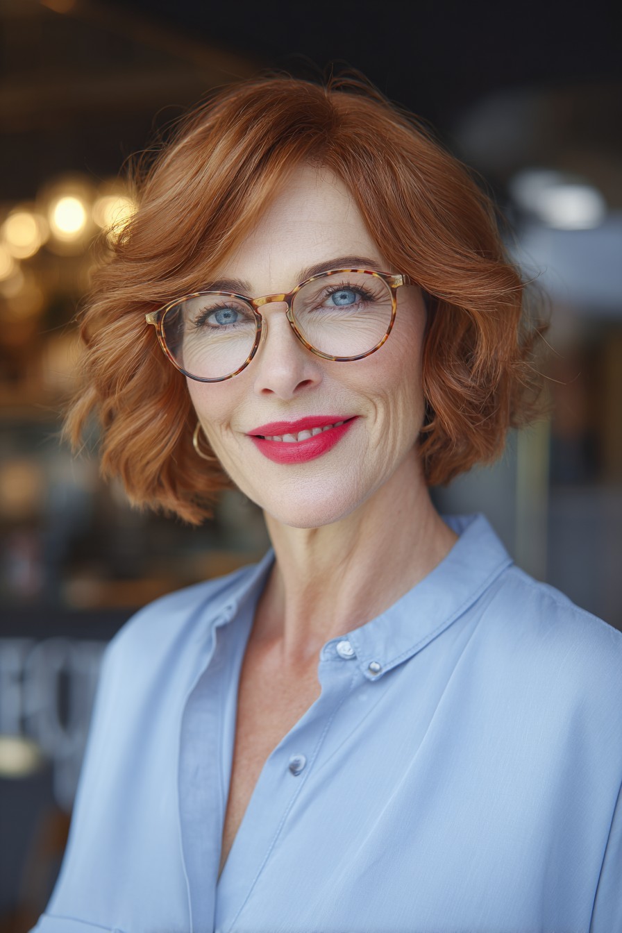Charming Wavy Red Bob with Soft Ends