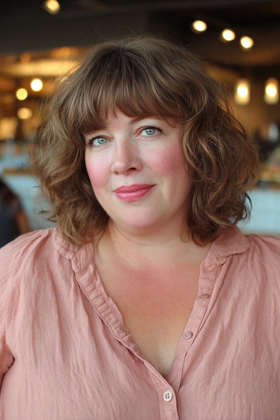 Chic Curly Bob with Soft Bangs