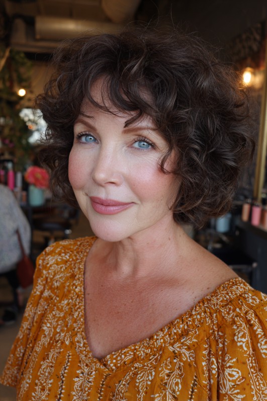 Chic Curly Bob with Soft Textured Layers