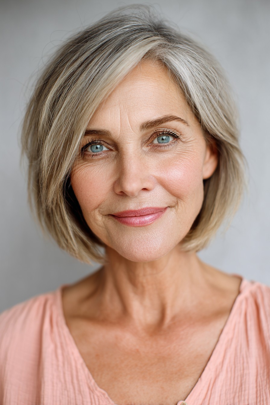 chic layered bronde bob with subtle highlights