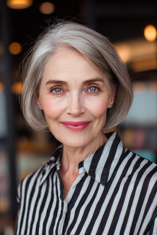 Chic Silver Micro Bob with Subtle Layering