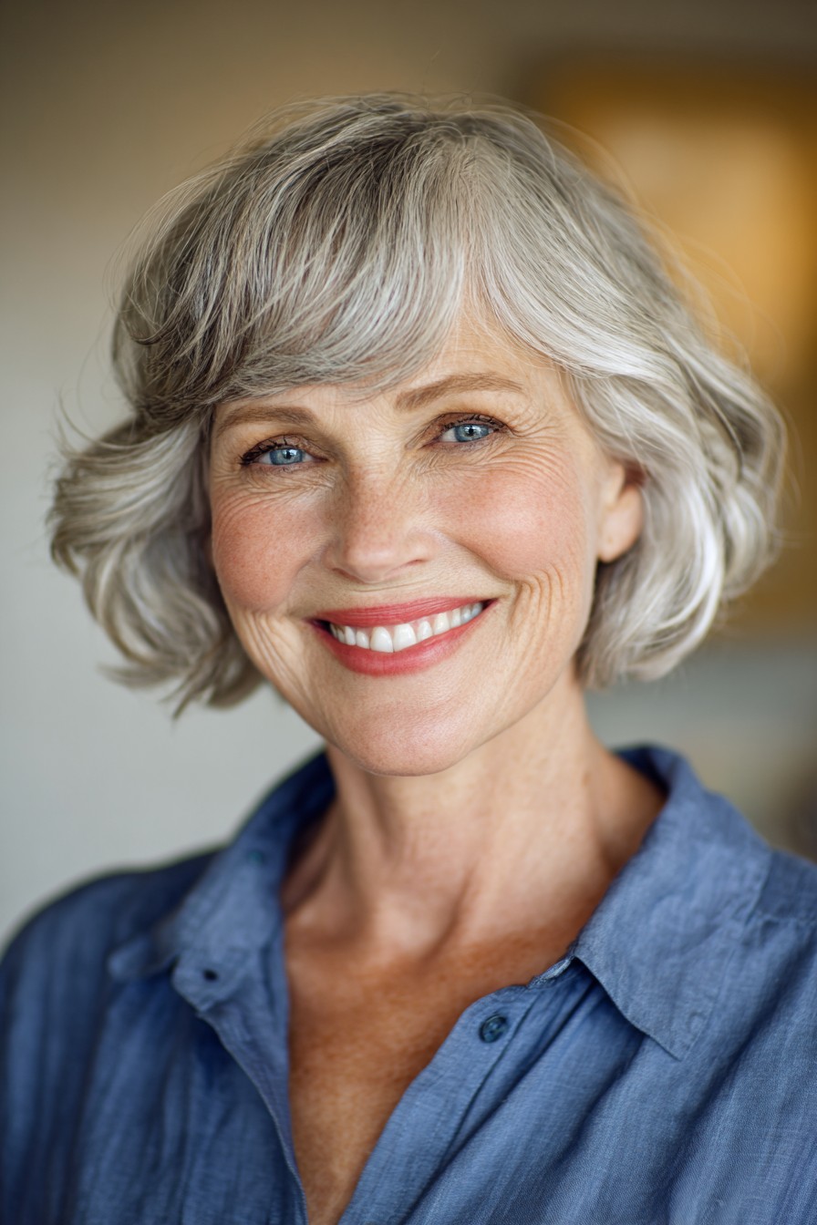 Chic Soft Curly Bob with Bangs