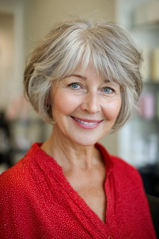 Chic Softly Layered Short Cut with Face-Framing Bangs