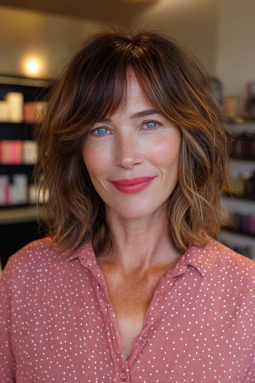 chic textured lob with soft bangs