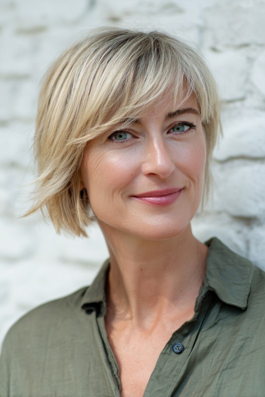 Chic Textured Short Bob with Soft Fringe