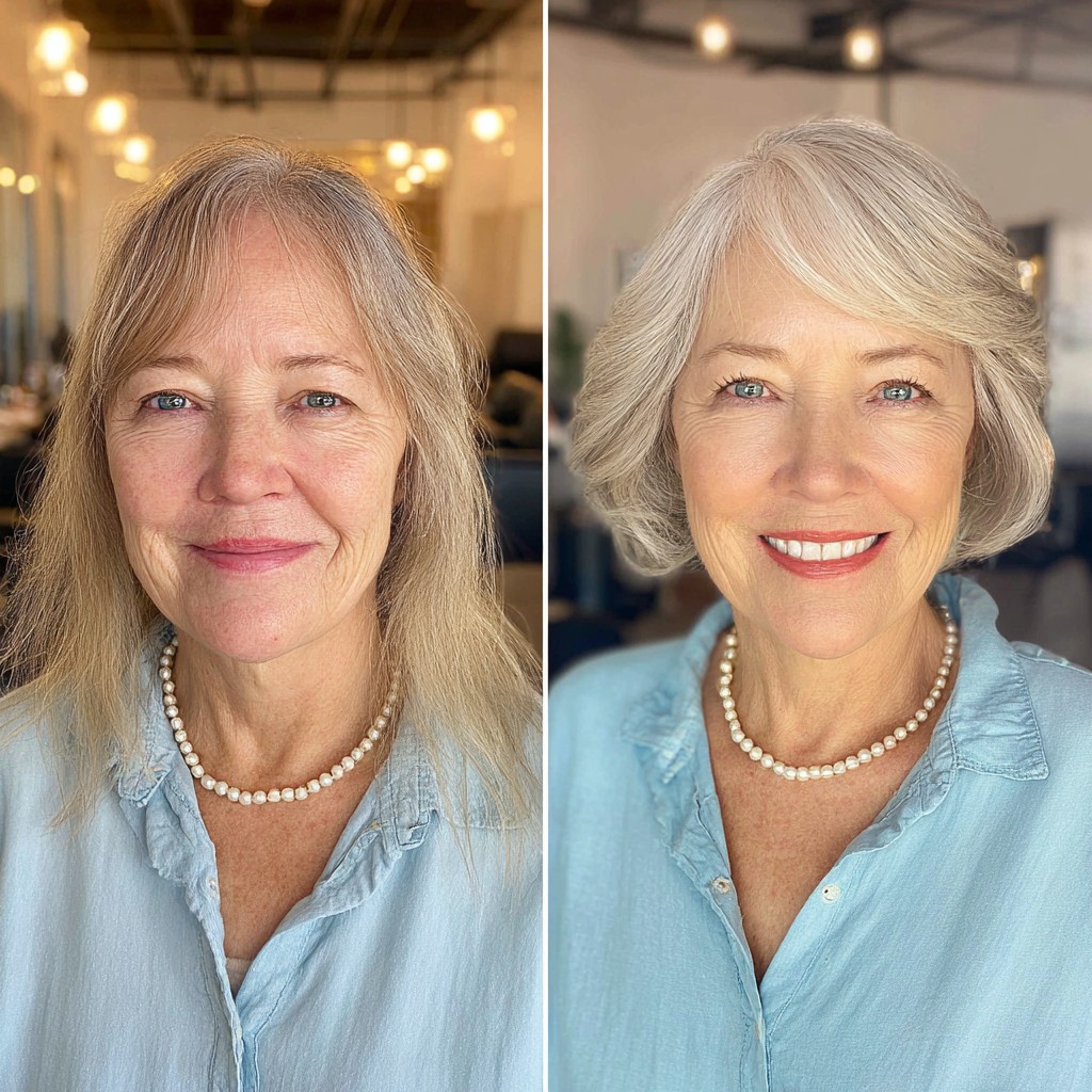 Classic Soft Grey Bob with Subtle Waves