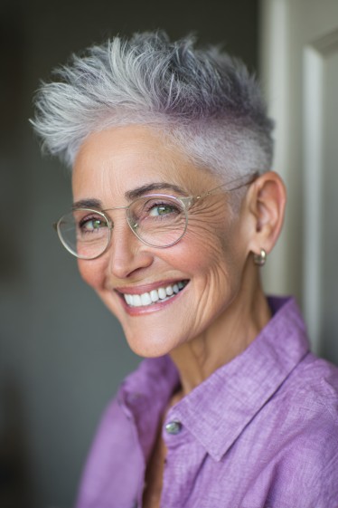 Edgy Silver Textured Crop with Subtle Lavender Hues