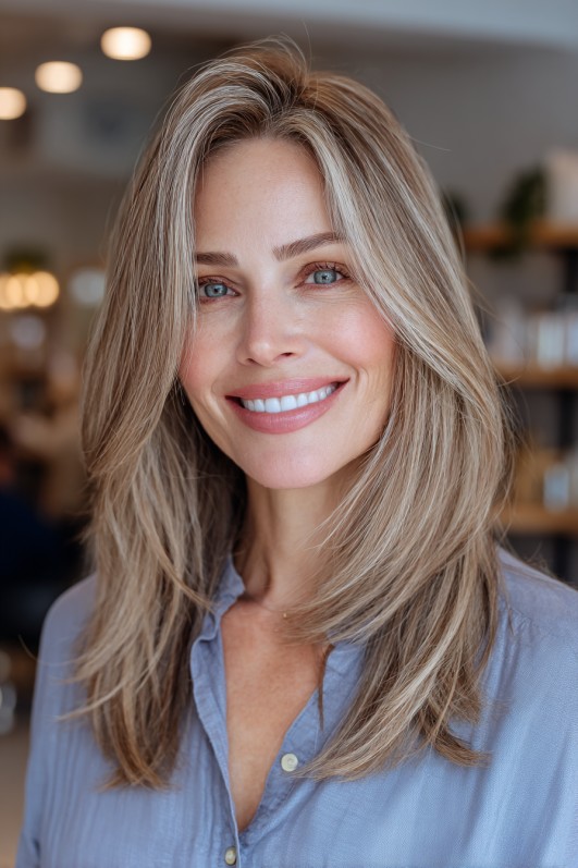 Effortless Long Layers with Subtle Face-Framing Highlights