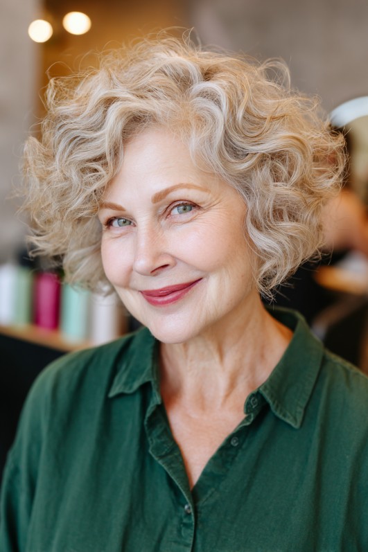 Elegant Curly Bob with Soft Textured Layers