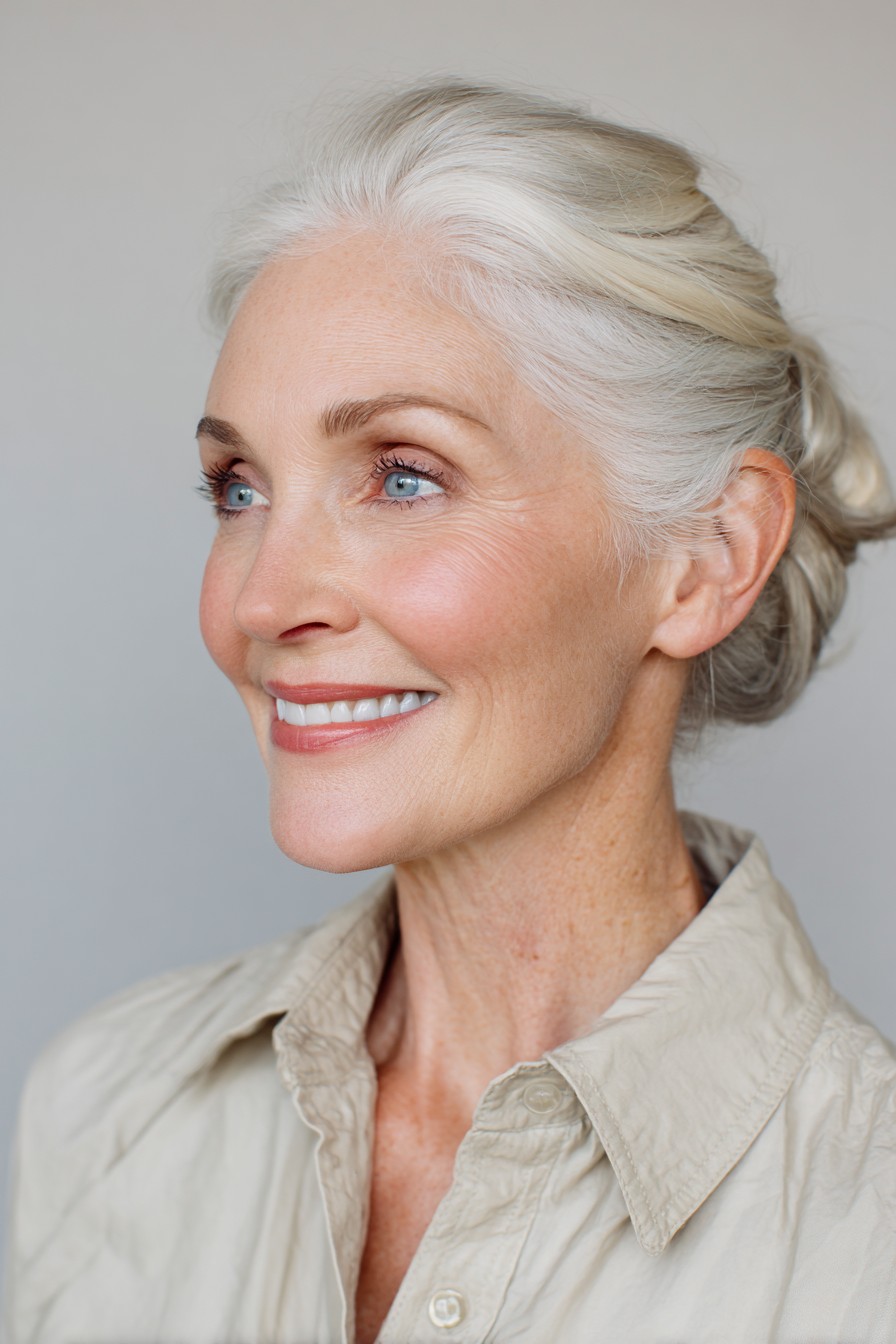 Elegant Silver Twisted Bun with Soft Volume