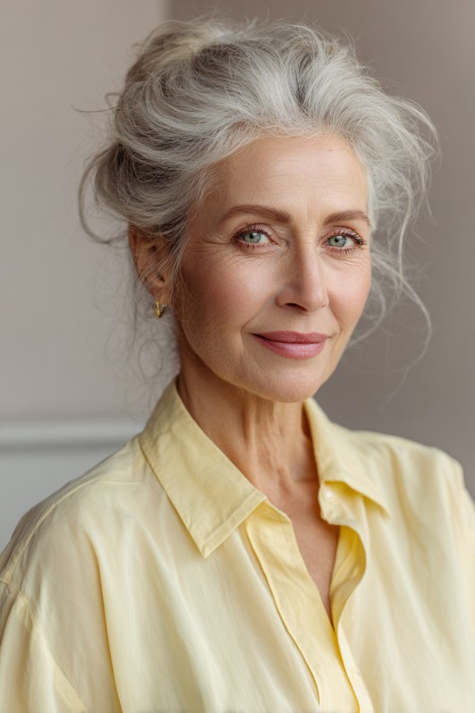 Elegant Soft Updo with Gentle Face-Framing Tendrils