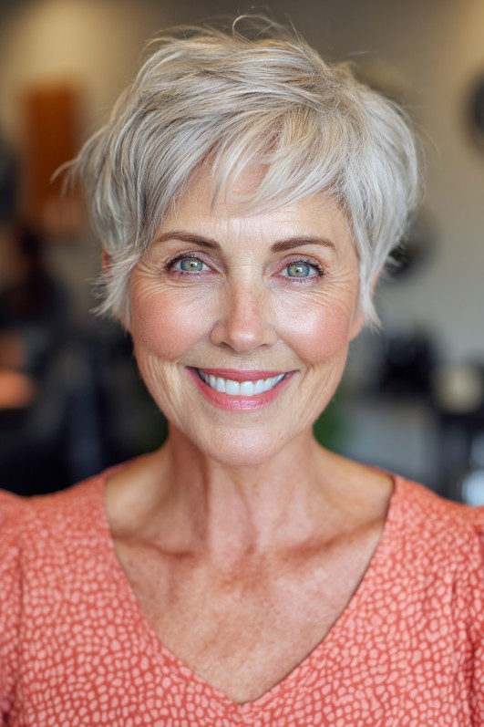 Modern Short Textured Pixie with Soft Bangs