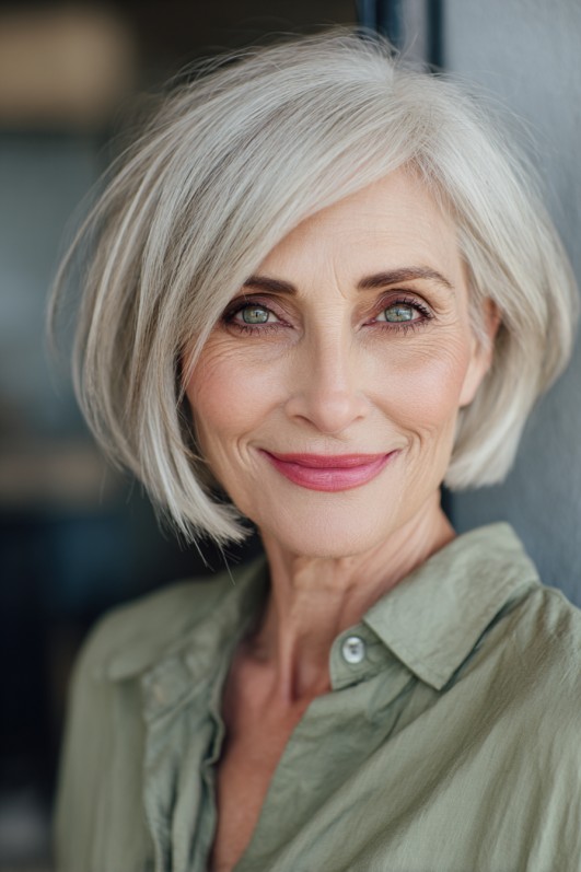 Modern Silvery Bob with Soft Curved Layers