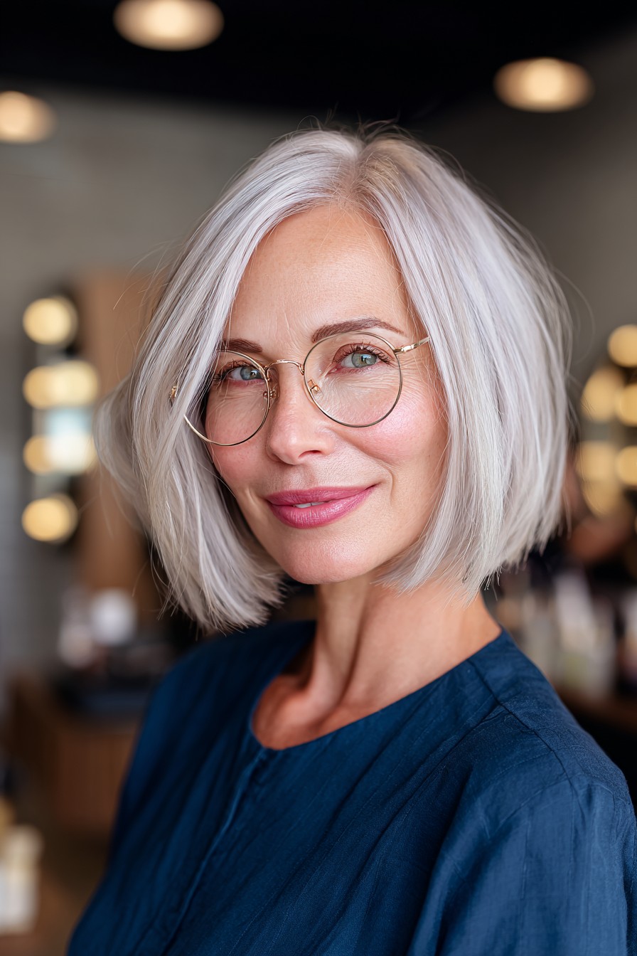 Modern Textured Silver Bob with Soft Waves