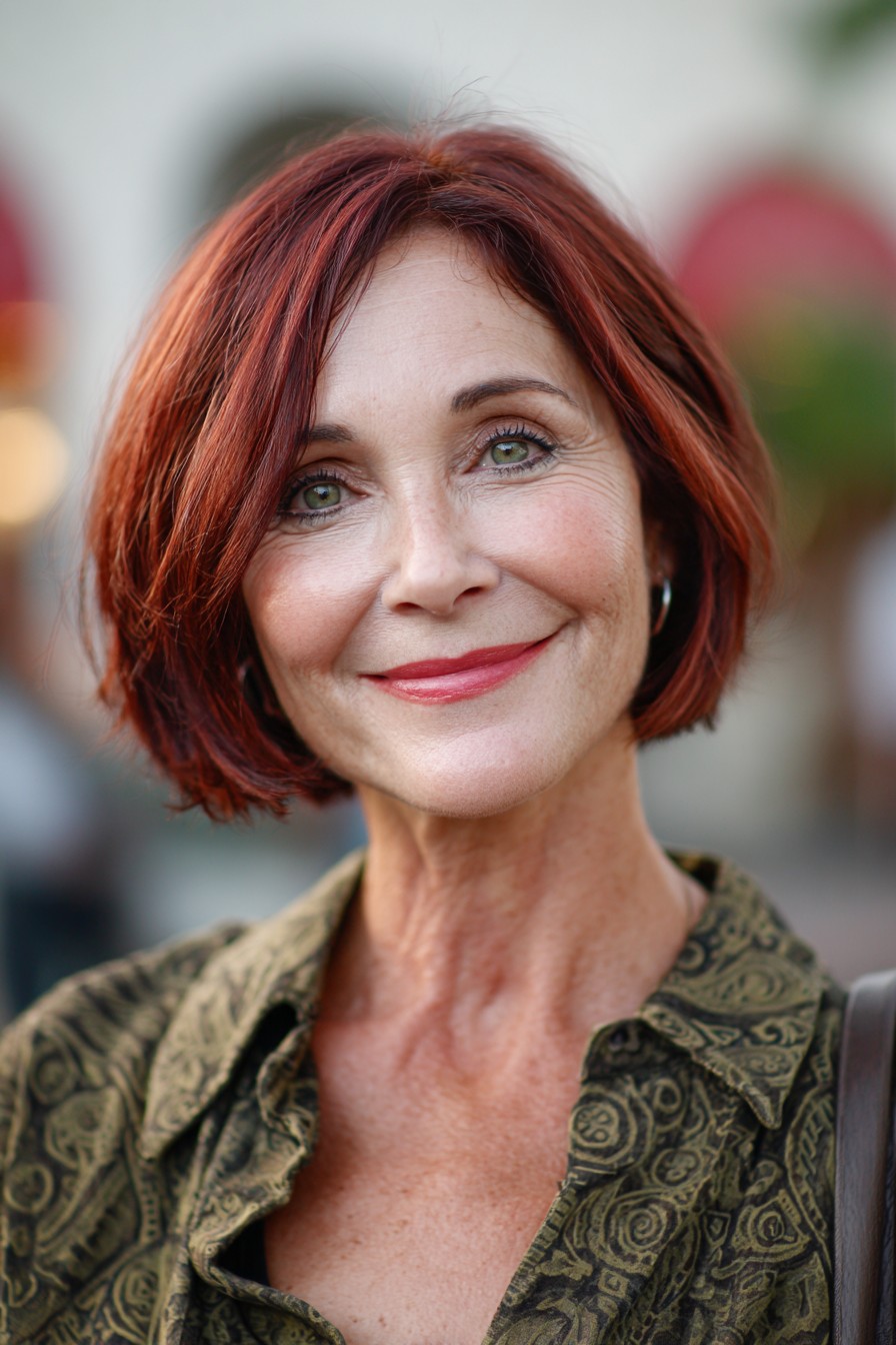 Radiant Red Bob with Subtle Face-Frame Layers