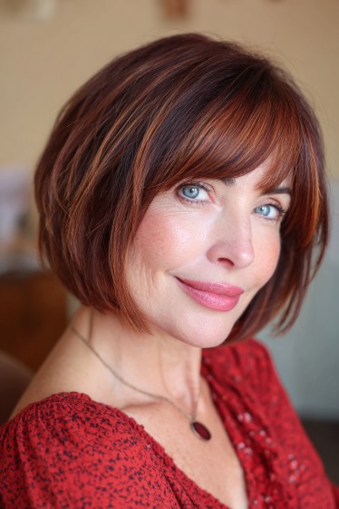 Rich Auburn Bob with Face-Framing Bangs