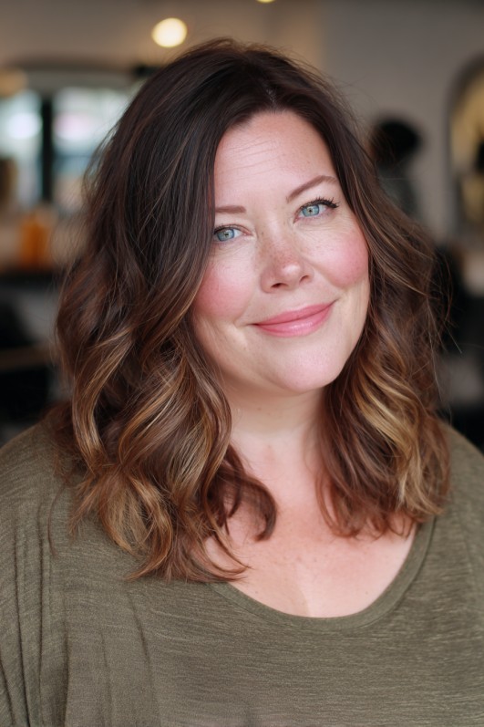 Soft Layered Wavy Cut with Warm Highlights