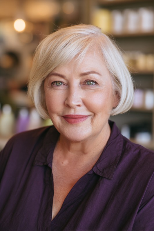 Softly Blended Platinum Bob with Subtle Layering