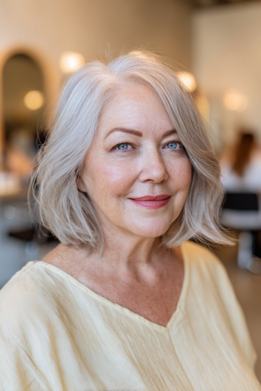 Softly Layered Ash Blonde Lob with Subtle Movement