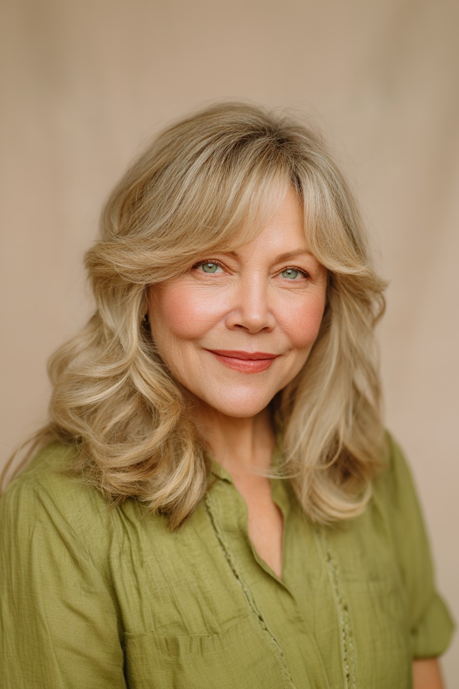 Softly Layered Blonde Waves with Face-Framing Highlights