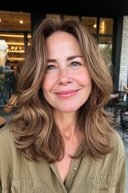 Softly Layered Warm Brown Hairstyle