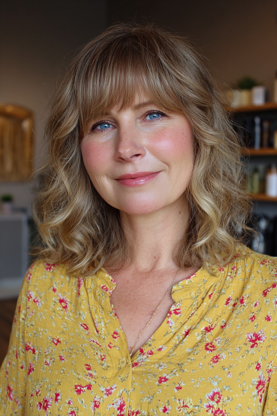 Softly Textured Mid-Length Waves with Face-Framing Layers