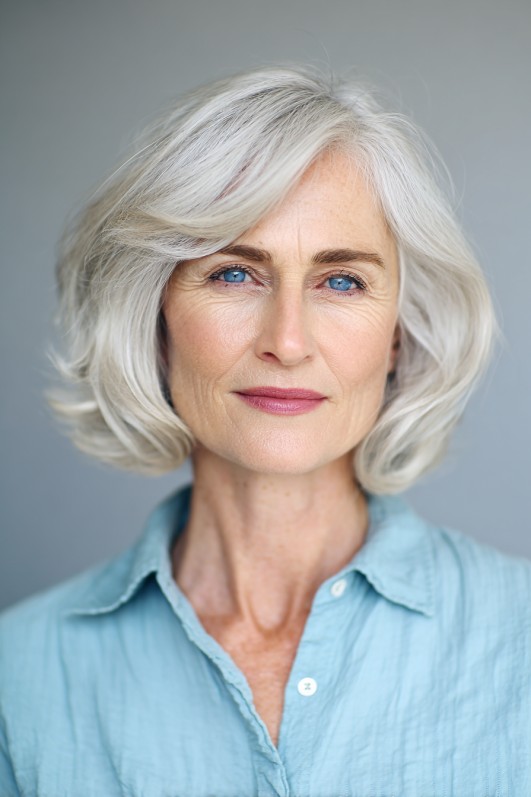 Softly Textured Silver Bob with Gentle Waves